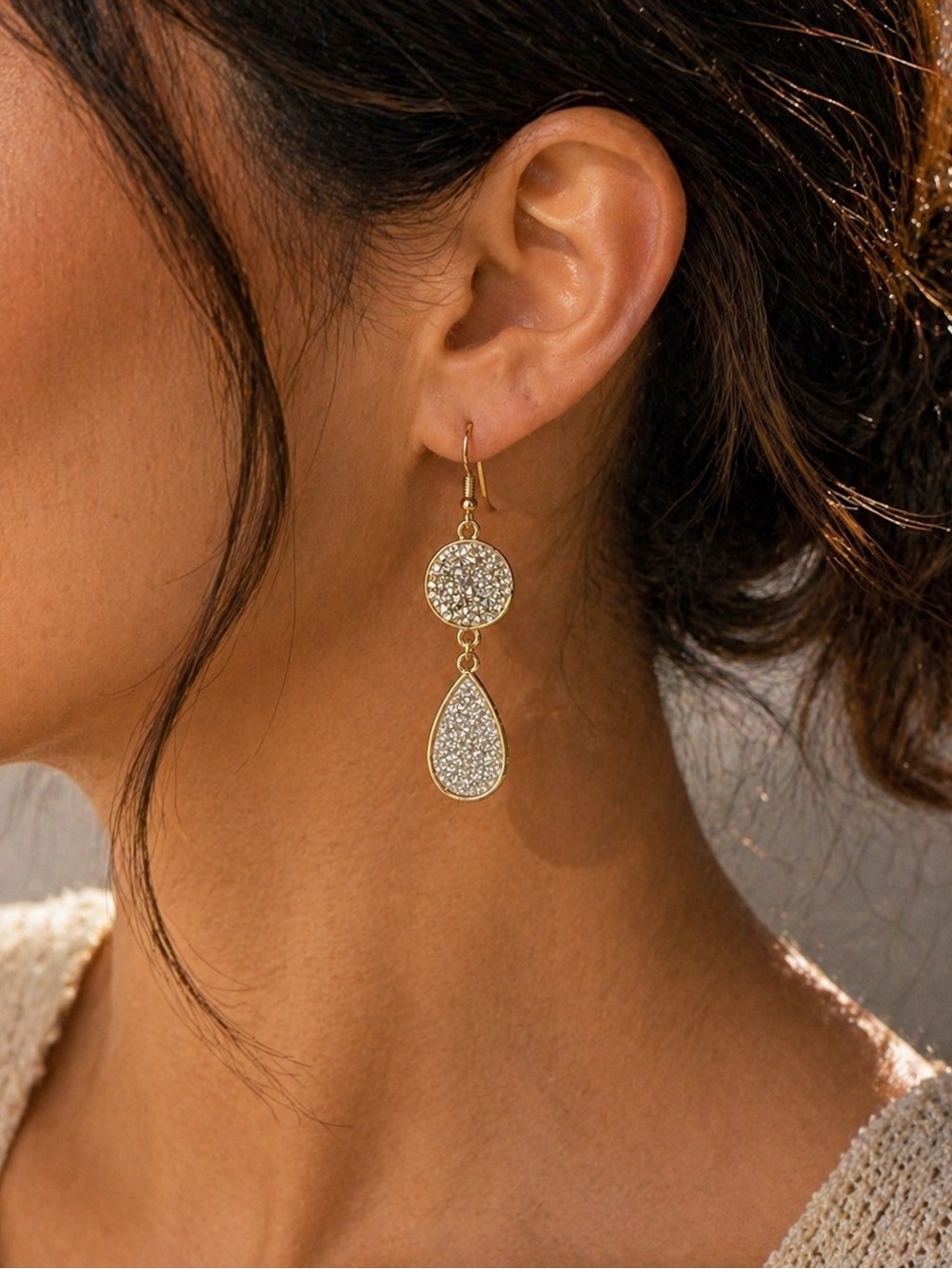 Gold Crystal Drop Earrings - Women Jewelry